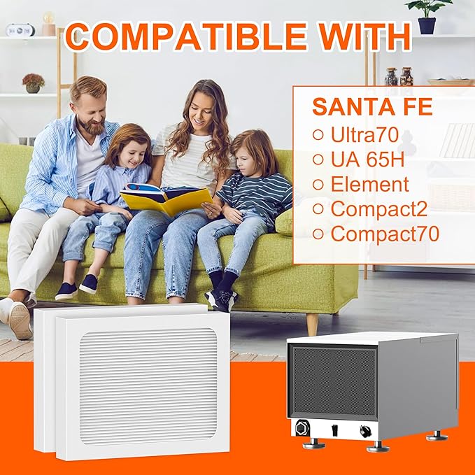 9 x 11 x 1 MERV 13 Replacement Dehumidifier Filter Compatible with Santa Fe Compact70, Ultra70, UA 65H dehumidifier Models, Element, Compact 2 Upgraded, 4 Packs