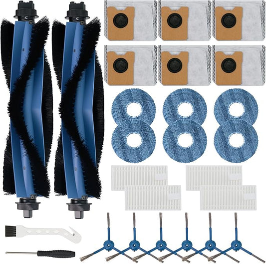 26 PCS Accessories Kit for Eufy C20 Omni Robot Vacuum Cleaner, Replacement Parts Include 2 Roller Brush 6 Mop Pads 6 Dust Bags 6 Side Brushes 4 Filters, X10 Pro Omni Semi-Annual Replacement Kits