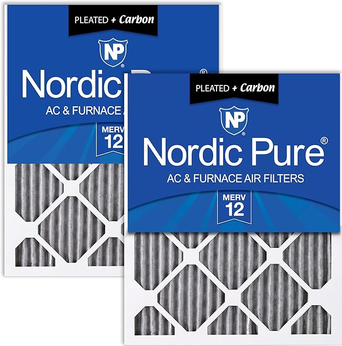 Nordic Pure 16x24x1 (Actual Size: 15 1/2 x 23 1/2 x 3/4) Furnace Air Filters MERV 12 Pleated Plus Carbon 2 Pack