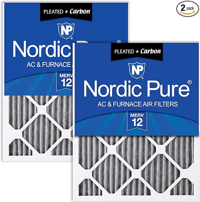 Nordic Pure 18x20x1 (Actual Size: 17 1/2 x 19 1/2 x 3/4) Furnace Air Filters MERV 12 Pleated Plus Carbon 2 Pack