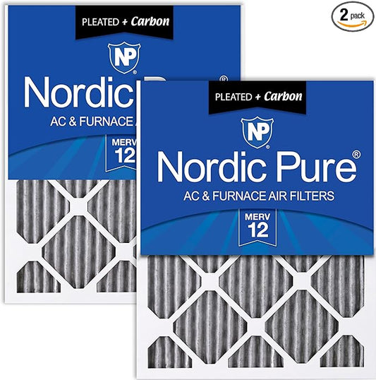 Nordic Pure 15x20x1 (Actual Size: 14 1/2 x 19 1/2 x 3/4) Furnace Air Filters MERV 12 Pleated Plus Carbon 2 Pack