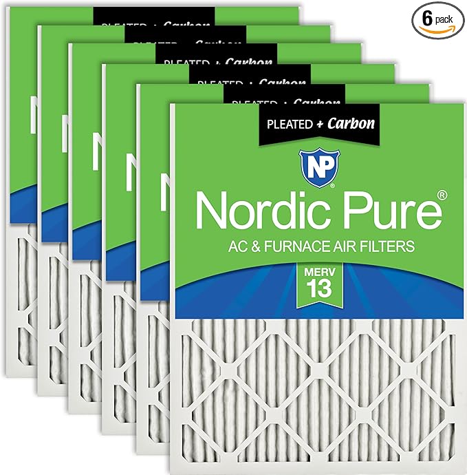 Nordic Pure 15x20x1 (Actual Size: 14 1/2 x 19 1/2 x 3/4) Pleated Air Filters MERV 13 Plus Carbon 6 Pack