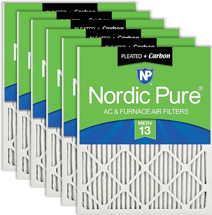Nordic Pure 14x25x1 (Actual Size: 13 1/2 x 24 1/2 x 3/4) Pleated Air Filters MERV 13 Plus Carbon 6 Pack