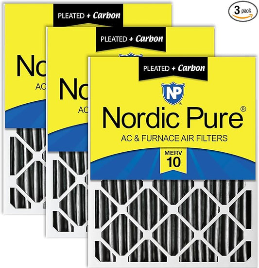 Nordic Pure 18x20x2 (Actual Size: 17 1/2 x 19 1/2 x 1 3/4) Furnace Air Filters MERV 10 Pleated Plus Carbon 3 Pack