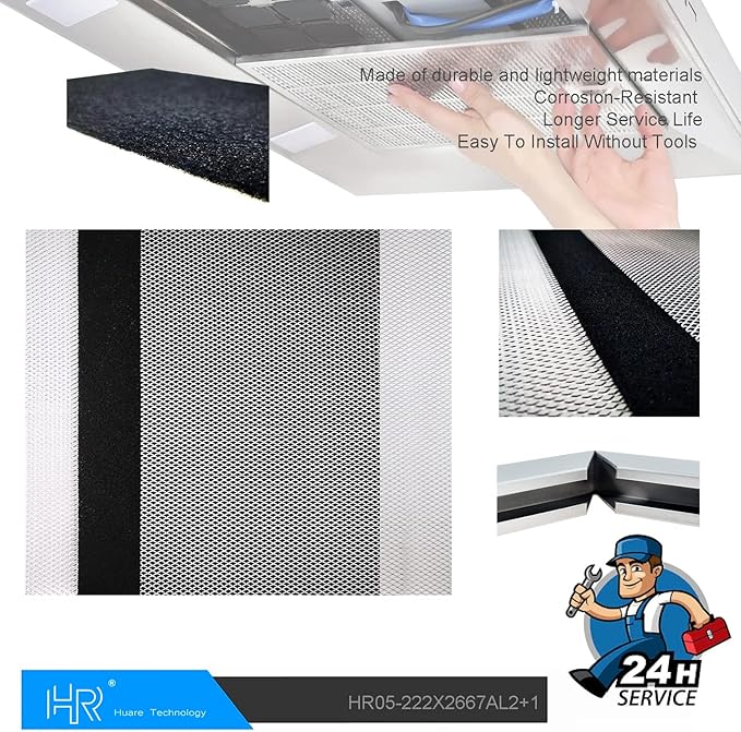 HR Huare Technology 97007696 Charcoal Range Hood Filter, fits Broan,Kenmore,Nutone, Alternative S88152, K7588, S51113711, 41F, Size 8-3/4 x 10-1/2 Inch,3Pack