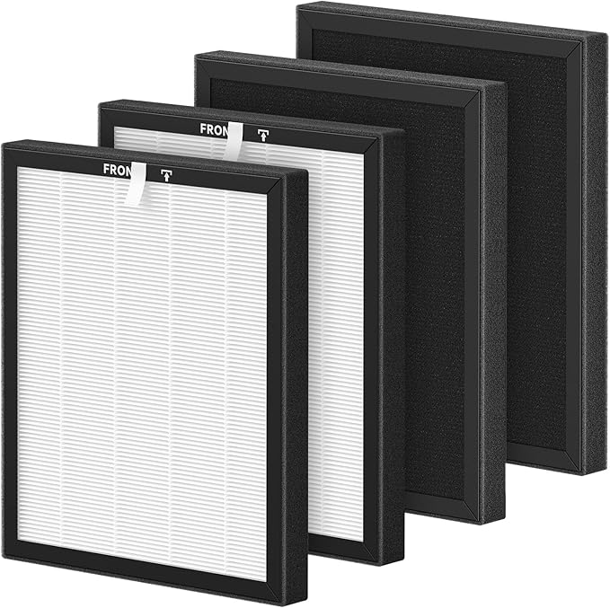 ZX001 Replacement Filters Compatible with ZX001 Air Purifi-er, 3-IN-1 HEPA Air Filter and Activated Carbon Filter for Dust Pollen Pet Hair & Odors Smoke, 4 Pack