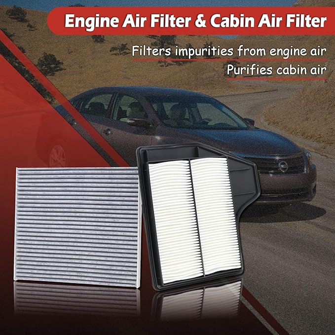 16546-3TA0J Engine Air Filter and 27277-3JC1A Cabin Air Filter kit Compatible with 2013-2018 Nissan Altima L4 2.5L Replaces CA11450 CF11776