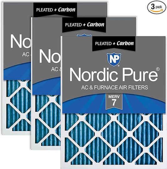 Nordic Pure 15x20x1 (Actual Size: 14 1/2 x 19 1/2 x 3/4) Pleated Air Filters MERV 7 Plus Carbon 3 Pack