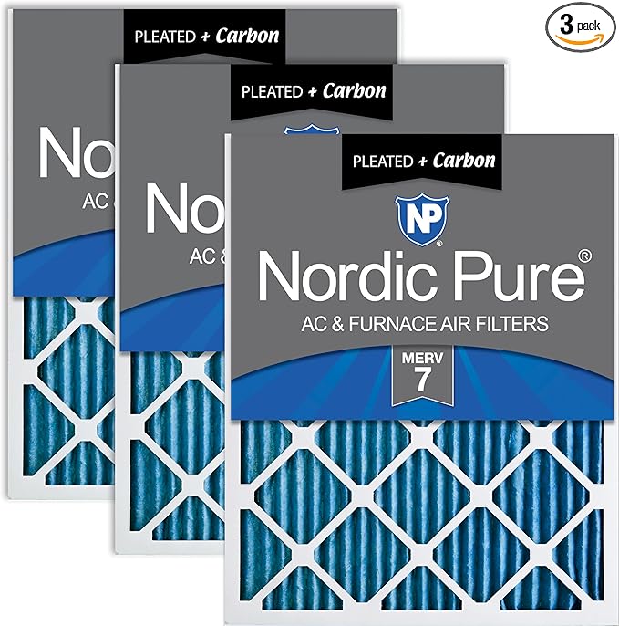 Nordic Pure 16x25x1 (Actual Size: 15 1/2 x 24 1/2 x 3/4) Pleated Air Filters MERV 7 Plus Carbon 3 Pack