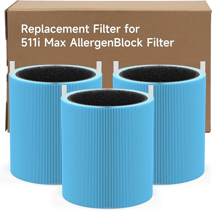 3 Packs 511 AllergenBlock Filter Compatible with Blueair Blue Pure 511 Air Cleaner Purifier, Blue