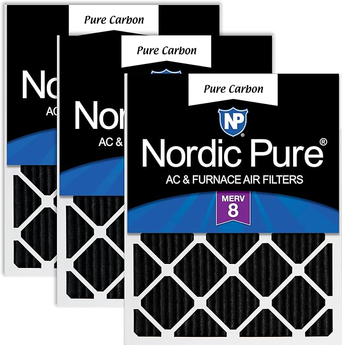 Nordic Pure 18x25x1 (17 1/2 x 24 1/2 x 3/4) Furnace Air Filters MERV 12 Pleated Plus Carbon 12 Pack