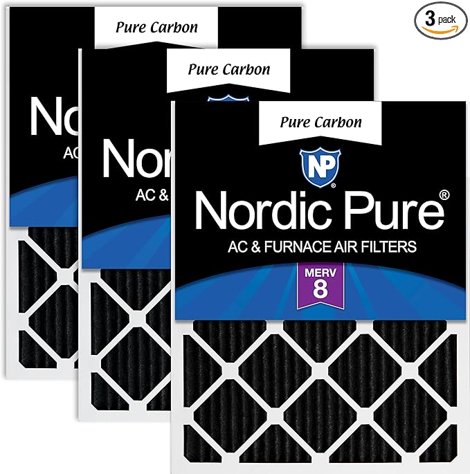 Nordic Pure 12x18x1 (Actual Size: 11 1/2 x 17 1/2 x 3/4) Pure Carbon Pleated Odor Reduction Furnace Air Filters 3 Pack