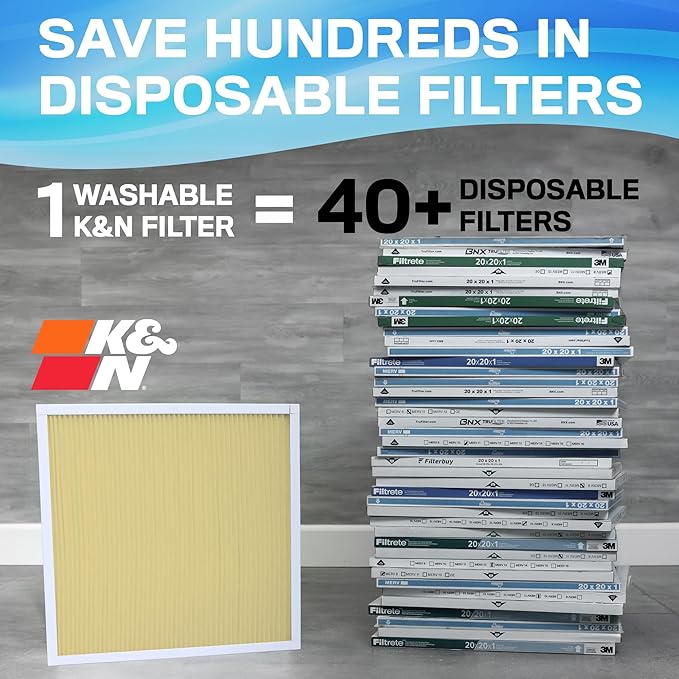 K&N 18X20X1 HVAC Furnace Air Filter, Lasts a Lifetime, Washable, Merv 11, the Last HVAC Filter You Will Ever Buy, Breathe Safely at Home or in the Office, HVC-11820