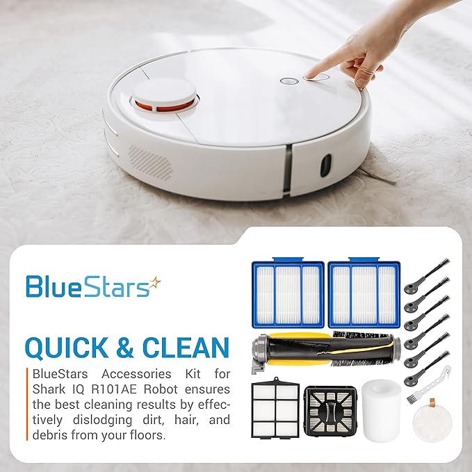 BlueStars Accessories Kit for Shark IQ AV1010AE R101AE RV1001AE AV911S AV993 RV1000 UR1000SR Robot Vacuum Cleaner - 1 main brush, 6 side brushes, 4 Filter Kit, 1 Pre-Motor Foam + Cleaning Tool