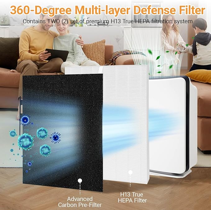 Compatible with Winix D480 Air Purifier,D480 True HEPA Replacement Filter D4,1712-0100-00,2PCS H13 True HEPA Filter+8PCS Activated Carbon Filters(2+8)