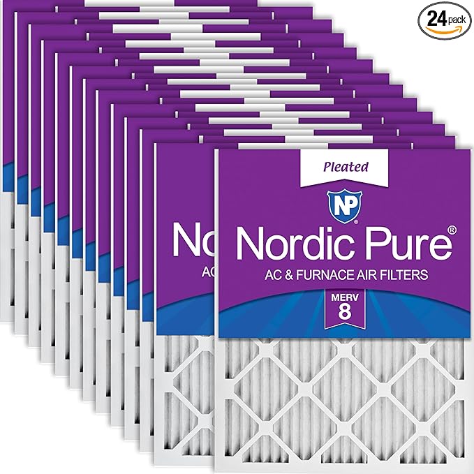 Nordic Pure 14x25x1 (Actual Size: 13 1/2 x 24 1/2 x 3/4) Pleated MERV 8 Air Filters 24 Pack