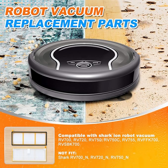 Replacement Filters for Shark ION Robot Vacuum Cleaner, Compatible with RV700, RV720, RV750, RV755, 2 Pack