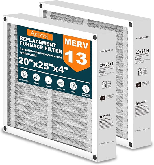 2-Pack 20x25x4 Air Filter Compatible with Honeywell FC100A1037, MERV 13 HVAC Furnace Filter Replacement, Actual Size:19.94"x24.86"x4.38"