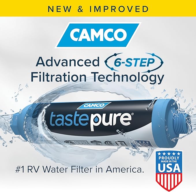 Camco Tastepure Camper/RV Water Filter - Inline Water Filter Reduces Bad Taste, Odor, Chlorine & Sediment - Ideal for RVs, Campers, Travel Trailers, Boats - Made in the USA - 4-Pack (40042)
