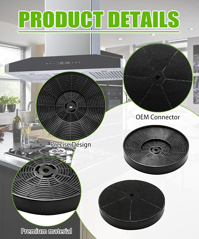 2Pcs WRHF003S2 Range Hood Carbon Filter Fits For Winflo 30 Inch Convertible Stainless Steel Tempered Glass Wall Mount Range Hood BA82-OD22