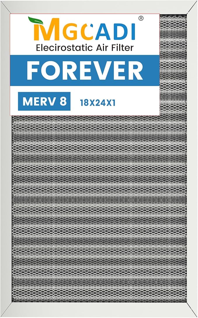 18x24x1 HVAC Furnace Air Filter, Lasts a Lifetime, Washable, the Last HVAC Filter You Will Ever Buy, Breathe Safely at Home or in the Office,Merv 8(Actual Size:17.5x23.5x0.82 Inch)