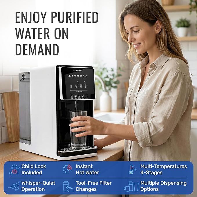 Filters Fast FF-CTRO Countertop Reverse Osmosis System Dispenser with Instant Hot Water, RO Filtration