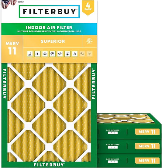 Filterbuy 18x30x2 Air Filter MERV 11 Superior Pet & Allergy Defense (4-Pack), Electrostatic Pleated HVAC AC Furnace Filters Replacement (Actual Size: 17.50 x 29.50 x 1.75)
