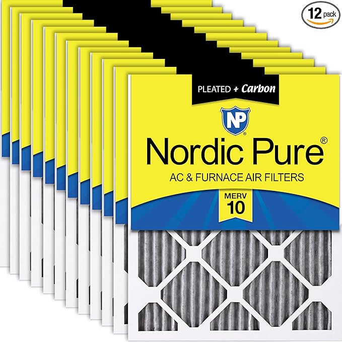 Nordic Pure 15x20x1 (Actual Size: 14 1/2 x 19 1/2 x 3/4) Furnace Air Filters MERV 10 Pleated Plus Carbon 12 Pack