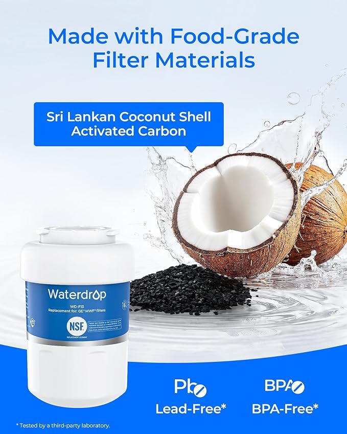Waterdrop WD-F13 Replacement for GE® MWF® Water Filter, SmartWater® MWFP, GWF, HDX FMG-1, RWF1060, GSE25GSHECSS, 2 Filters(Package May Vary)
