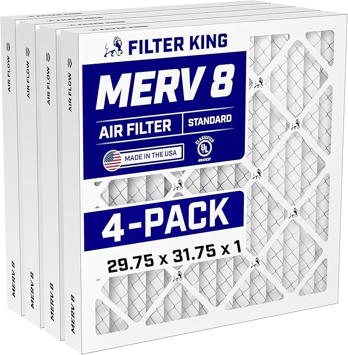 Filter King Air Filters 29.75x31.75x1 | 4-PACK | MERV 8 HVAC Pleated AC Furnace Filters | Air Purifier | Replacement Filters for Clean, Healthy & Fresh Environment | MADE IN USA