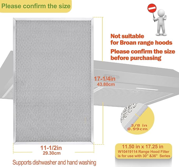 Upgrade 5-layer W11177751 Range Hood Filter Replacement 11-1/2” X 17-1/4” Compatible with Whirlpool W10419114 W10834041 W11176974 4547137 AP6285612 PS12348521 EAP12348521
