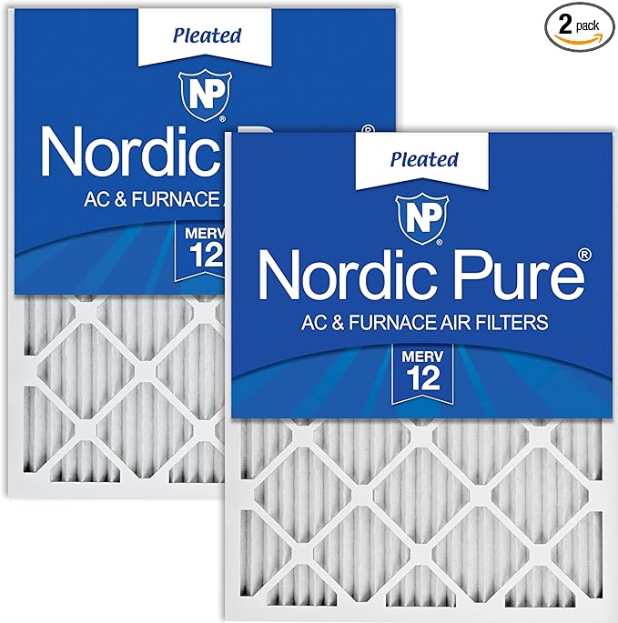 Nordic Pure 25x25x1 (Actual Size: 24 1/2 x 24 1/2 x 3/4) Pleated MERV 12 Air Filters 2 Pack