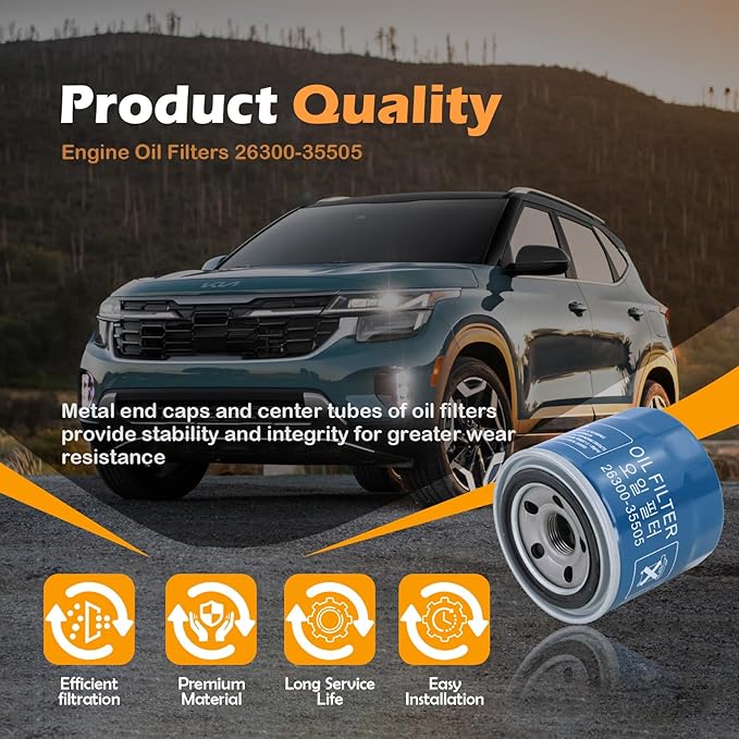Kefly 26300-35505 Engine Oil Filters Fits for Hyundai Elantra Tucson Santa Fe Kia Sportage Forte Seltos, with Drain Plug Gasket (2 PCS)