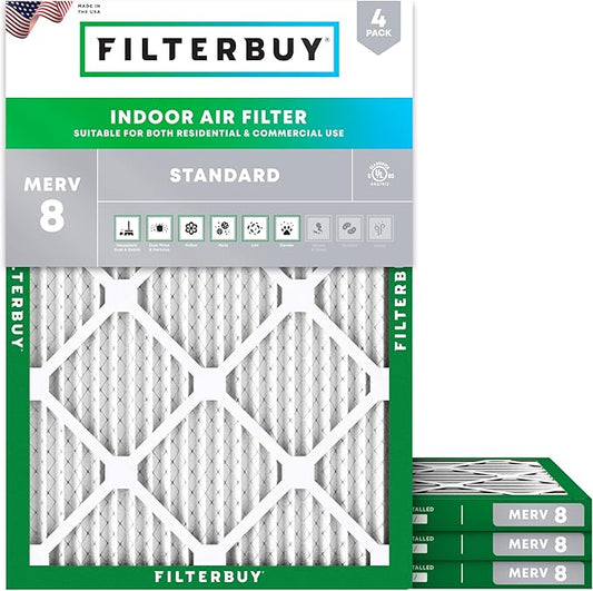 Filterbuy 28x30x1 Air Filter MERV 8 Essential Dust & Allergy Defense (4-Pack), Electrostatic Pleated HVAC AC Furnace Filters Replacement (Actual Size: 27.75 x 29.75 x 0.75)