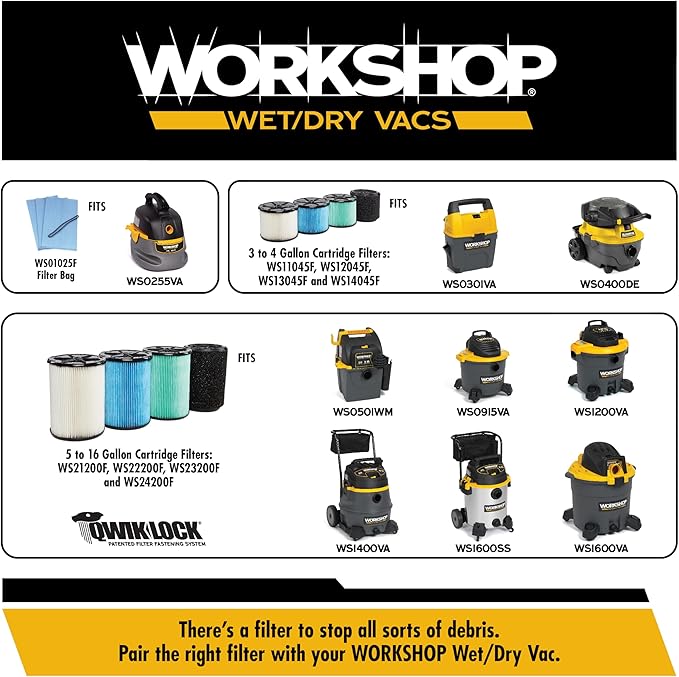 WORKSHOP Wet Dry Vacuum Filters WS23200F HEPA Media Filter For Shop Vacuum Cleaner (Single HEPA Media Filter For Wet Dry Vacuum Cleaner) Fits WORKSHOP 5-Gallon to 16-Gallon Shop Vacuum Cleaners