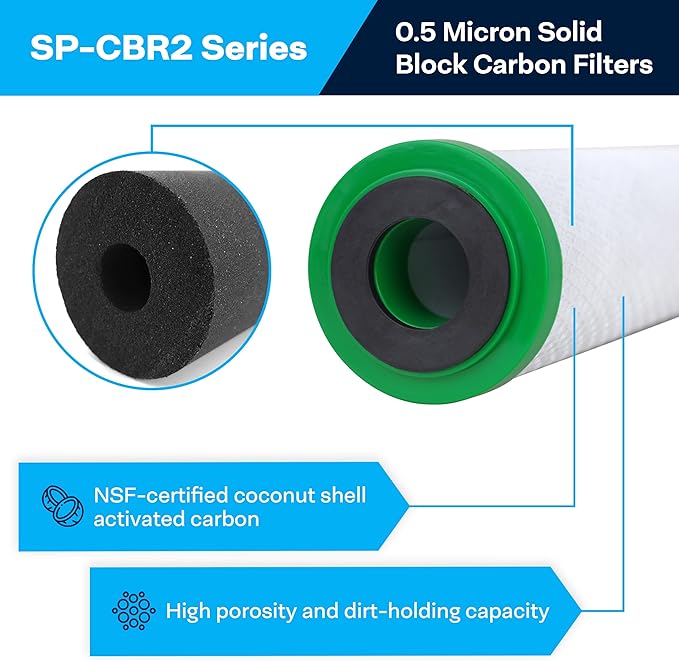 SpiroPure SP-CBR2-20 20x2.5 0.5 Micron NSF Certified Coconut Shell Carbon Block Water Filter Cartridge CBC-20 155309-43 SMCB-2520 (Case of 6)