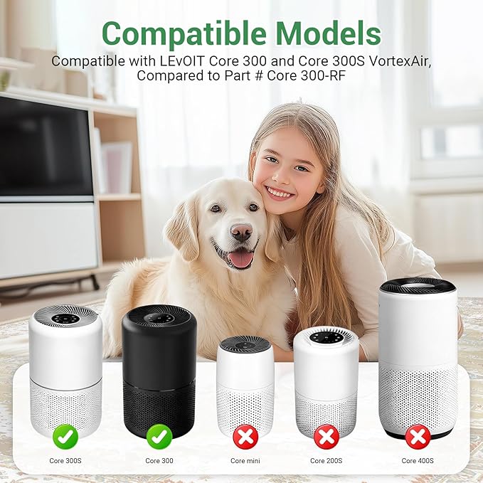 2 Pack Core 300 Replacement Filter, Compatible with Levoit Core 300, Core 300S Air Purifier, Compare to Core 300-RF models, 3-in-1 H13 True HEPA & Activated Carbon Filter, White