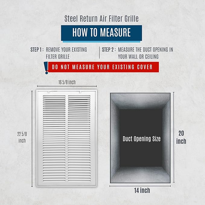 Fits 14x20 Duct Opening | Steel Return Air Filter Grille by Handua [Fixed Hinged] for 1-inch Filters | Vent Cover Grill for Sidewall and Ceiling | White | Outer Dimensions: 16 5/8"W X 22 5/8"H