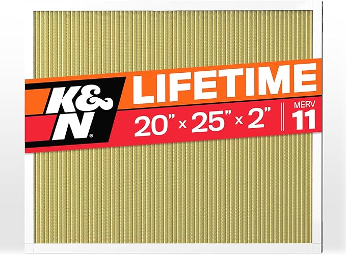 K&N 20X25X2 HVAC Furnace Air Filter, Lasts a Lifetime, Washable, Merv 11, the Last HVAC Filter You Will Ever Buy, Breathe Safely at Home or in the Office, HVC-22025