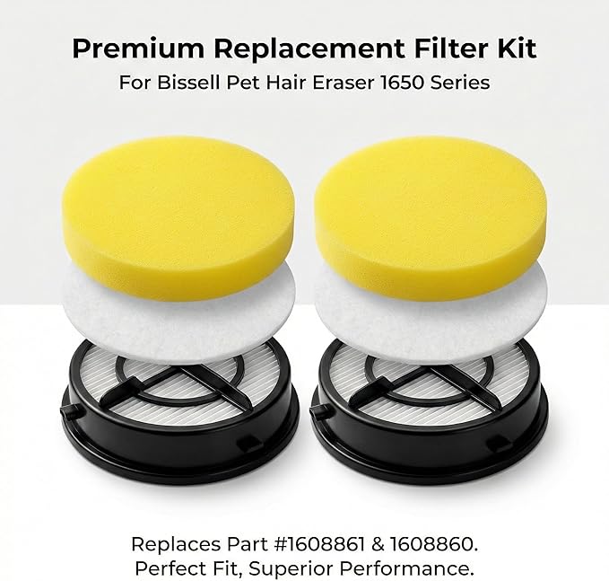 2Pack 16871 16881 Filters for Bissell Pet Hair Eraser Febreze Upright Vacuum Cleaners Replacements Model 1650 Series, 1650A, 1650C, Part 1608861, 1608860