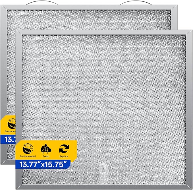 S99010430-002 Range Hood Filter 15-3/4" x 13-7/8" x 3/8", 2 Pack Aluminum Mesh Grease Range Hood Filter Compatible with B-roan N-utone Kitchen Exhaust Fan Filters 4512880（2 Pack）