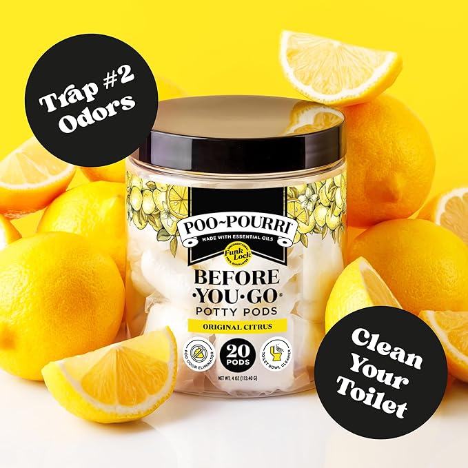 Poo~Pourri Original Citrus Before-You-Go 2-in-1 Toilet Potty Pods 20ct - Bathroom Odor Remover & Toilet Cleaner - Plant Based Ingredients & Essential Oils - with Lemon, Bergamot, & Lemongrass Scent