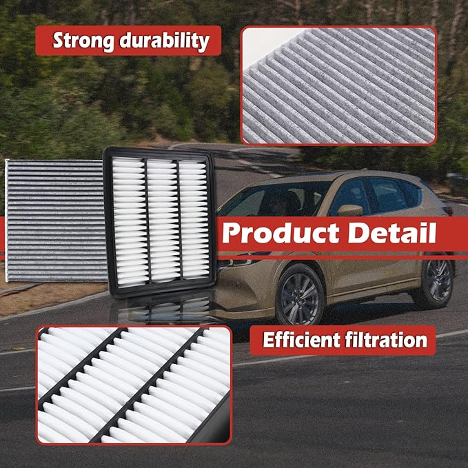 CA12167 Engine Air Filter and CF12157 Cabin Air Filter kit Compatible with 2016-2023 Mazda CX-9 2.5L Replaces PA99223 WA9790 87139-0E040