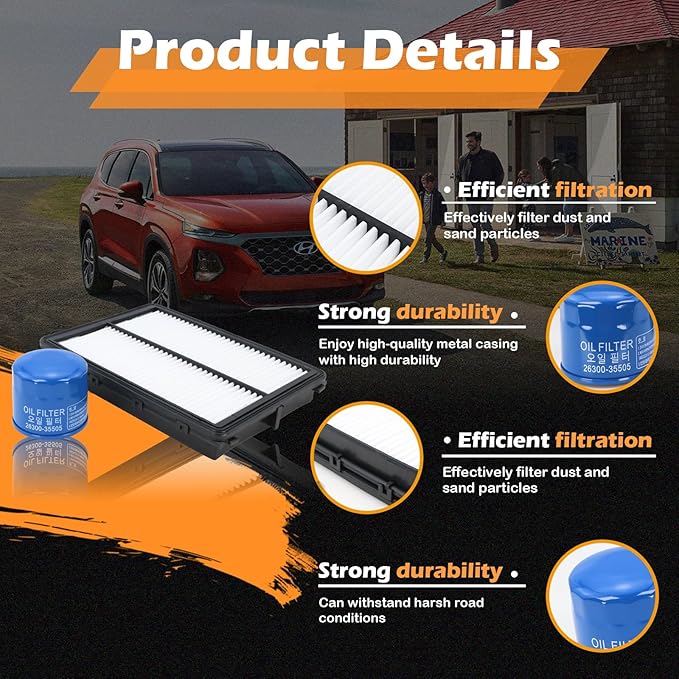 Kefly 28113-A9100 Engine Air Filter & 26300-35505 Oil Filter Fit for 2019-2020 Hyundai Santa Fe 2.0L 2.4L