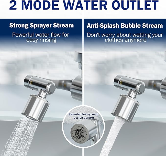 Frizzlife Water Filter for Sink Faucet Extender Aerator, 9pcs Filter Reduce 99% Chlorine, 1080° Rotating Brass Swivel Aerator, 2 Modes Attachment Faucet Filter for Skin Kitchen Bathroom Sink, FF1080