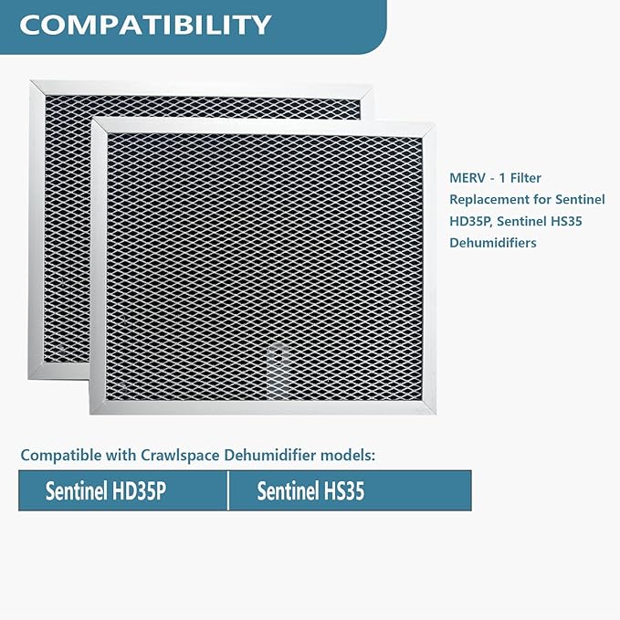HD35P Dehumidifier Filters Compatible with Sentinel HD35P HS35 Dehumidifiers Alorair Crawl Space Dehumidifiers MERV-1 Aluminium Filter 9.45 x 8 x 0.4 inches, 2 Pack