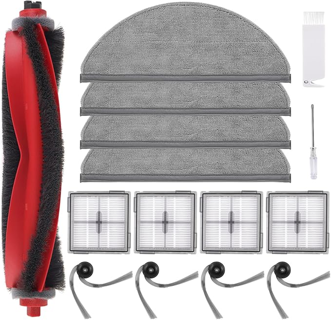 15 Pack Q10X5 Accessories Kit Replacement Compatible with Roborock Q10 X5 / Q10 X5+ Plus Robot Vacuum, 1 Main Brush, 4 Mop Cloth Pads, 4 Side Brushes, 4 HEPA Filters, 1 Cleaning Tool, 1 Screwdriver