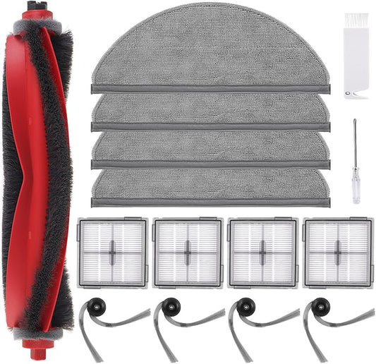 15 Pack Q10X5 Accessories Kit Replacement Compatible with Roborock Q10 X5 / Q10 X5+ Plus Robot Vacuum, 1 Main Brush, 4 Mop Cloth Pads, 4 Side Brushes, 4 HEPA Filters, 1 Cleaning Tool, 1 Screwdriver