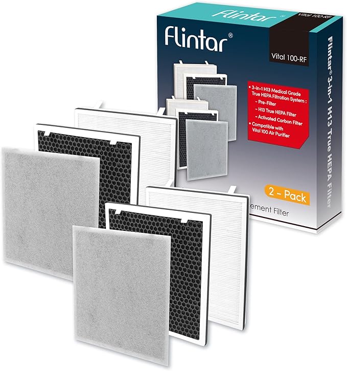 Flintar Vital 100 Replacement Filter, Compatible with Levoit Vital 100 Air Purifier, Part Number Vital 100-RF, 2-Pack