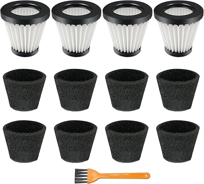 4 Pack F117 Filters Compatible with Dirt Devil Scorpion Handheld Vacuum Cleaner, Part # AD40117, with 8 Foam Sleeves & 1 Brush